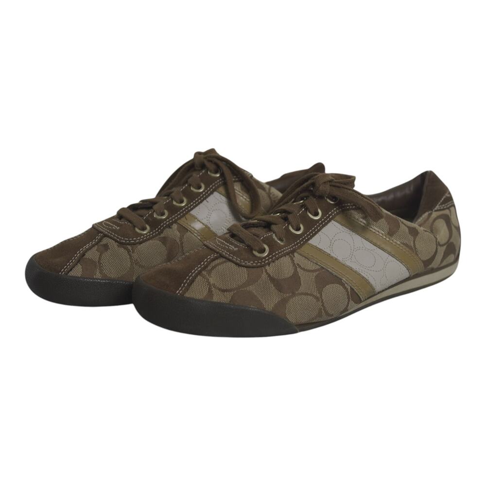 Coach Meagan A1112 Signature C Suede Sneakers Brown Khaki Women’s 9M No Lining